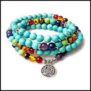 108 Mala Beads Necklace 7 Chakra Buddhist Prayer Bracelet Yoga Meditation